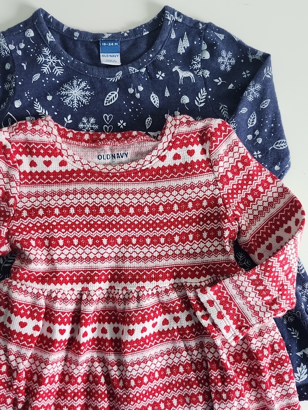 Old Navy Red & Navy Patterned Holiday Dress Duo